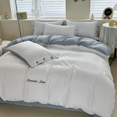 A类60支纯色双拼100%全棉四件套