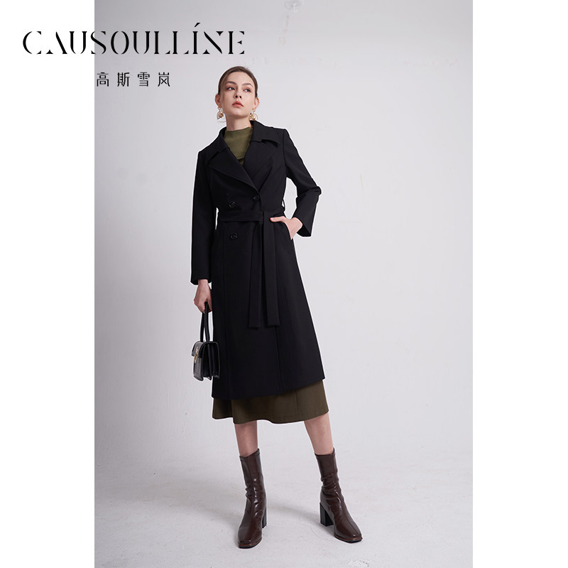 高斯雪岚西装领中长款OL风