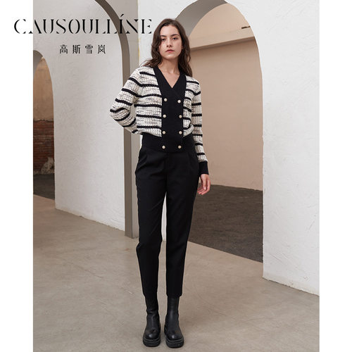 高斯雪岚复古显瘦条纹针织衫
