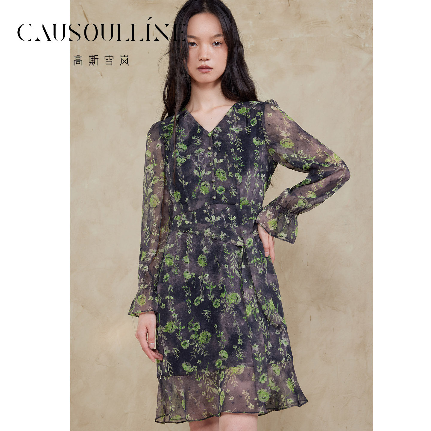高斯雪岚2025秋新款V领印花连衣裙女度假雪纺裙商场同款25316116,女装/女士精品,连衣裙,淘宝优惠券,粉丝福利购,淘宝优惠卷