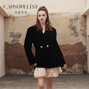 焕新 23318266 高斯雪岚拼接撞色OL连衣裙新款 V领裙商场同款