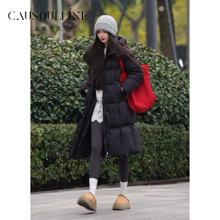 高斯雪岚连帽长款茧型泡芙羽绒服女加厚保暖宽松过膝外套25480098