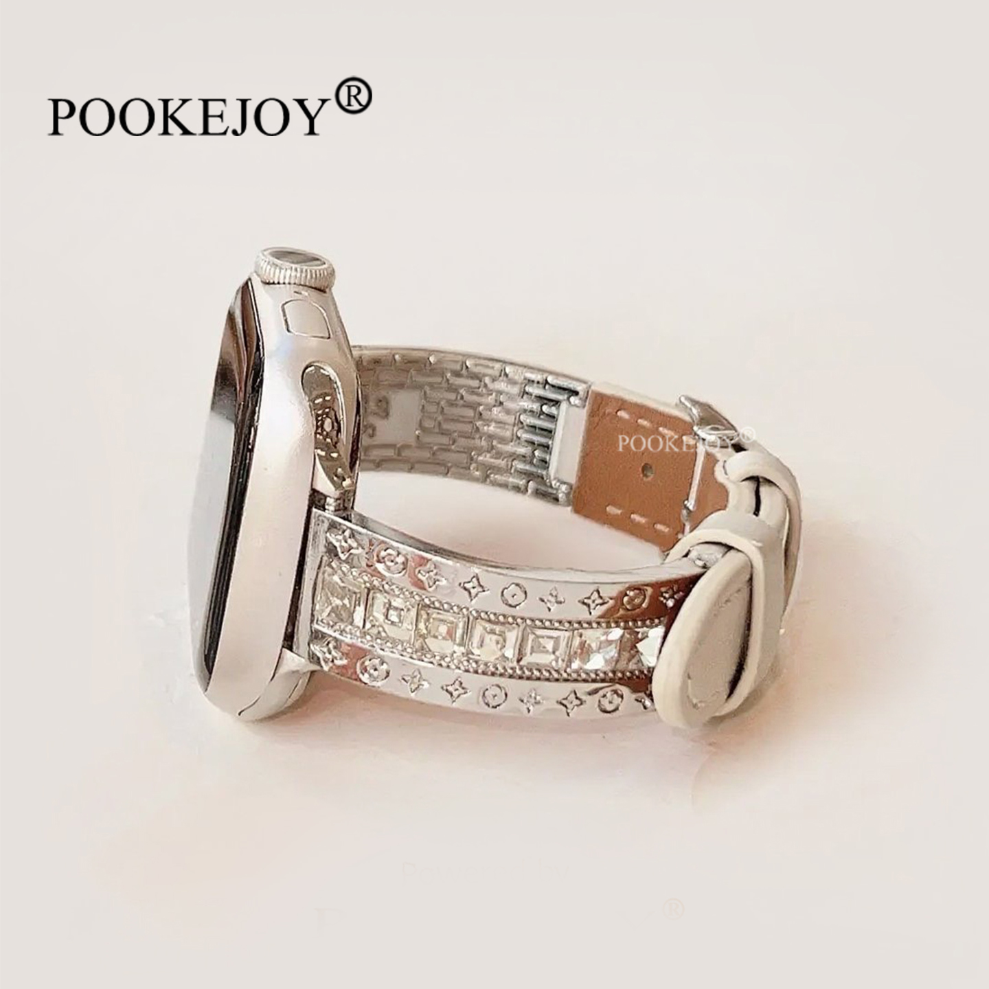 POOKEJOY适用苹果applewatch11罗马数字表带s10/s9/s8皮质表带新