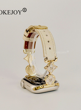 POOKEJOY适用苹果applewatch11十字花表带s10皮质表带s9/s8夏新款