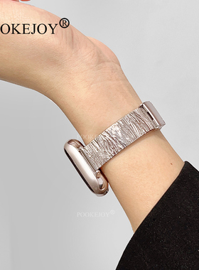 POOKEJOY适用苹果applewatch11波浪纹钢表带s10/s9/s8金属表带夏