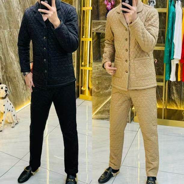 【1776薄棉加绒】冬季夹棉加绒冬季家居服睡衣套装男士休闲保暖