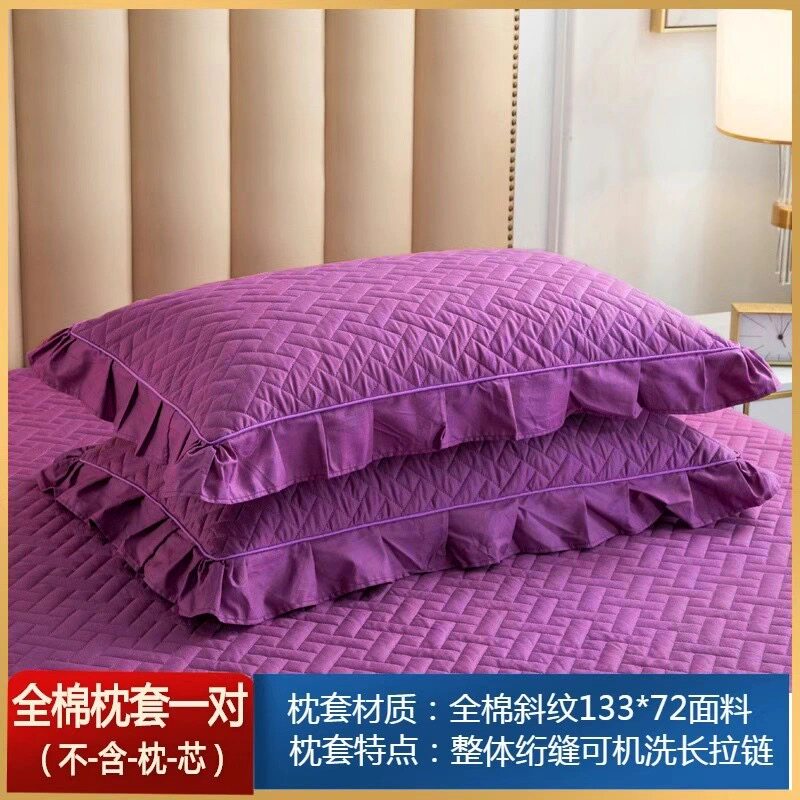 全棉枕套一对装夹棉枕芯套单人成人纯棉枕头套一对韩版花边