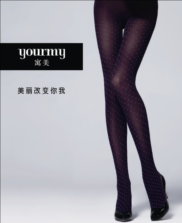 寓美2407 时尚斜纹/圆点提花打底连裤袜女秋冬保暖厚款性感裤袜子