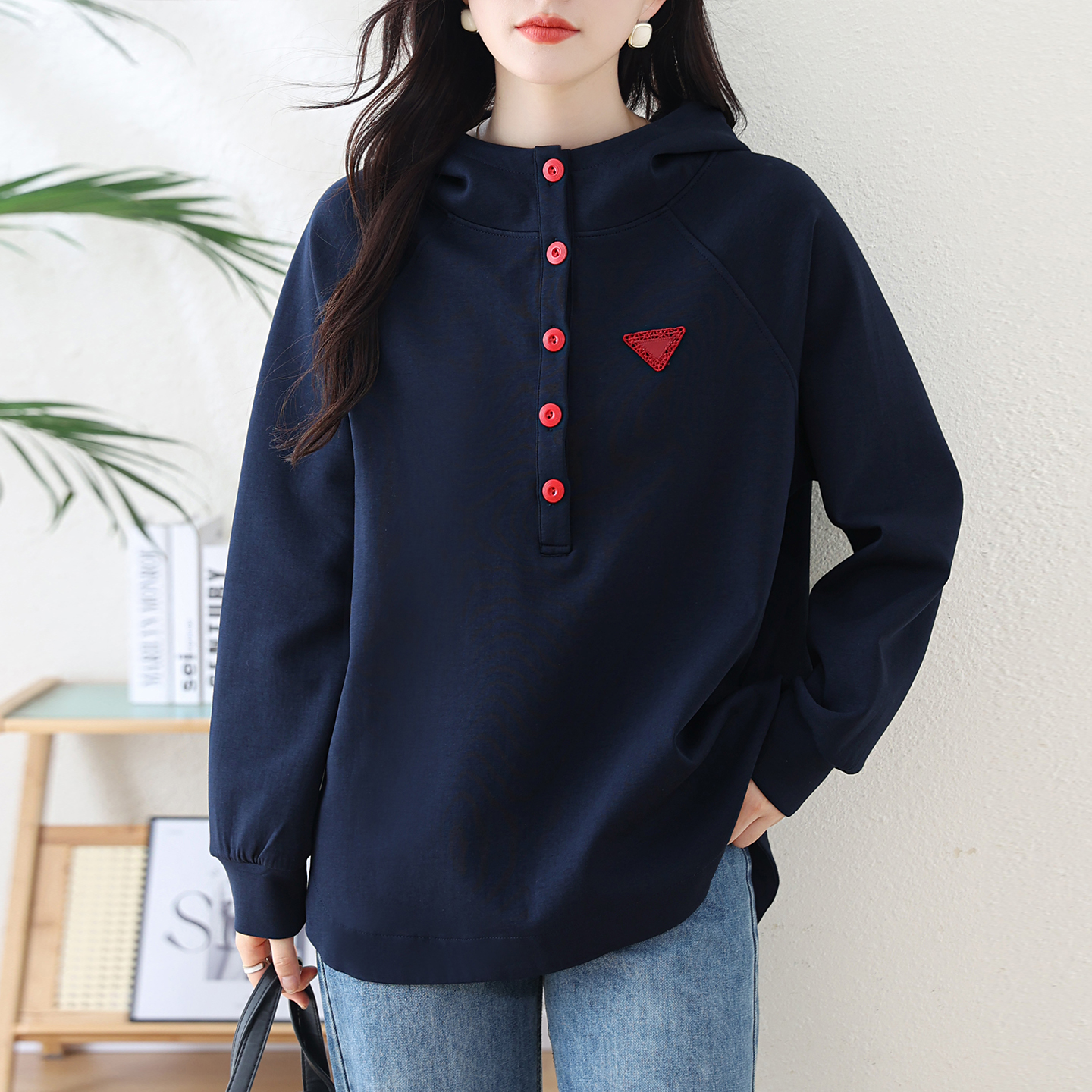 卫衣女春秋新款加肥加大码女装宽松中老年妈妈中长款连帽上衣外套