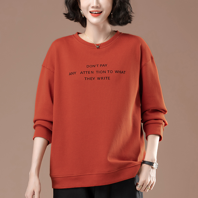 中年妈妈宽松卫衣女加绒加厚秋冬季加大码女装圆领显瘦套头上衣女