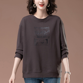 纯棉圆领遮肚子显瘦上衣 宽松中年妈妈装 卫衣女春秋薄款 加肥加大码