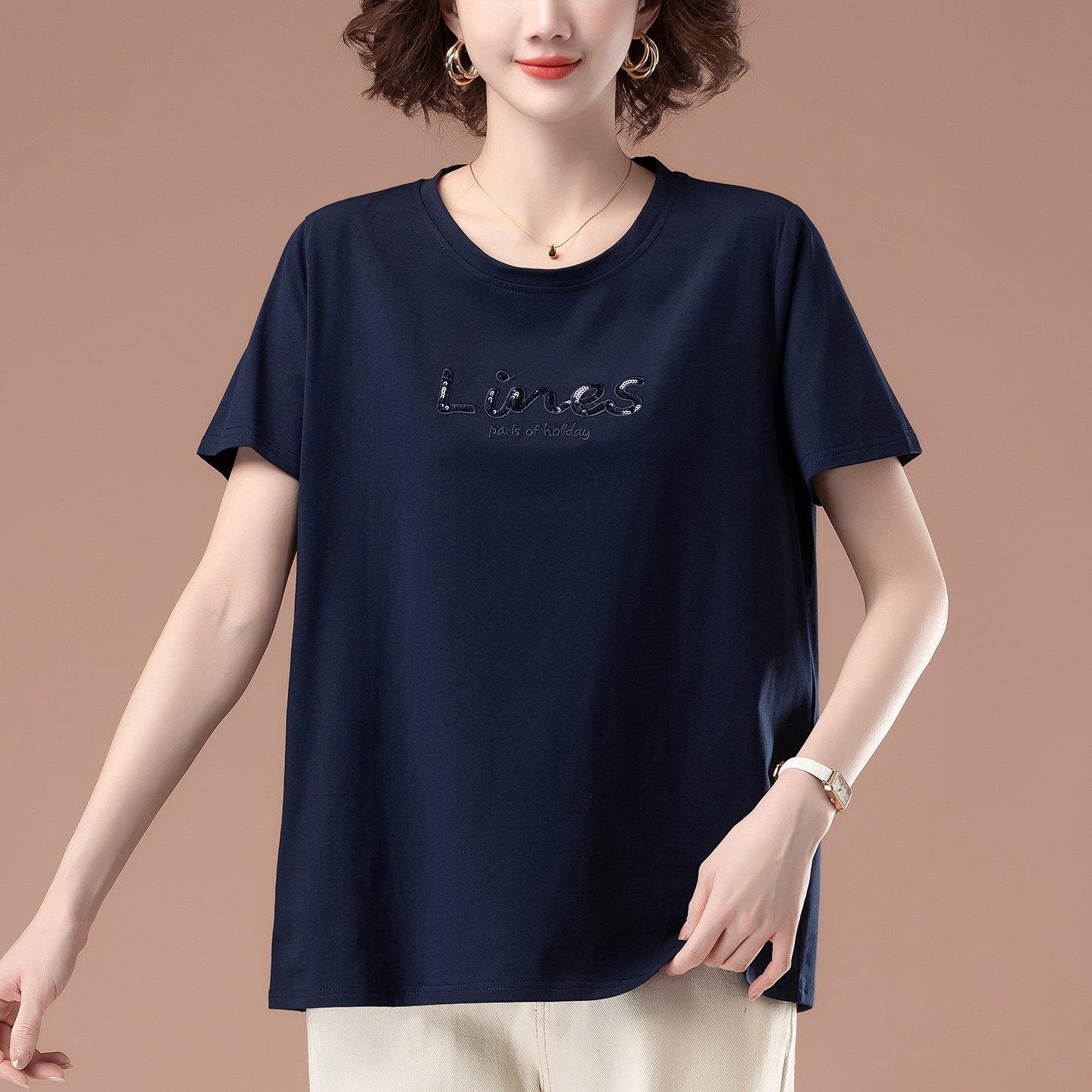 妈妈纯棉短袖t恤宽松加肥加大码
