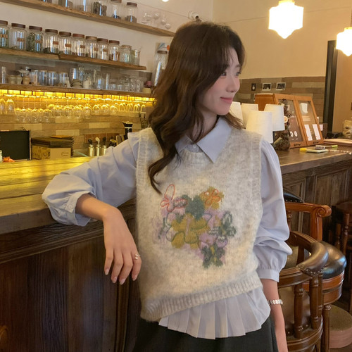 SUSAN-油画落花间复古油画花卉提花软糯叠穿马甲(含2羊毛)6539s