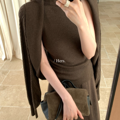 Hers-冬上新古早千金感两件套微高领背心+针织开衫2件套套装62096
