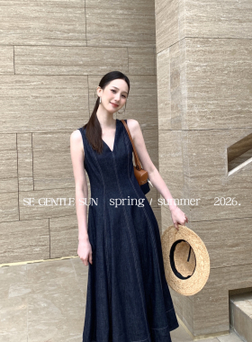 H R-设计感无袖复古牛仔裙 赫本风气质显瘦百搭牛仔连衣裙88539