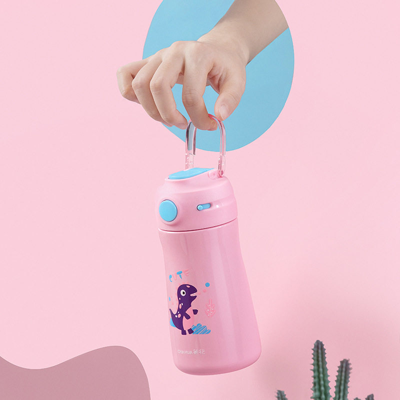 茶花儿童保温杯带吸管男女两用水