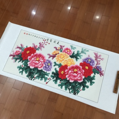 国画李春凤纯手绘牡丹四尺横幅