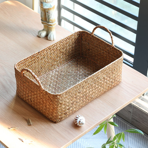 草编茶几零食收纳筐日式