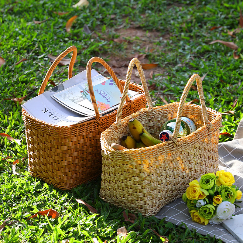 Kens仿藤编织篮购物买菜篓洗澡水果蔬菜收纳筐户外野餐用品篮大号,收纳整理,购物篮,淘宝优惠券,粉丝福利购,淘宝优惠卷