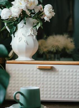 桌面收竹盖纳盒入户玄关防尘储物零食烘焙口罩盒客厅家用收纳箱