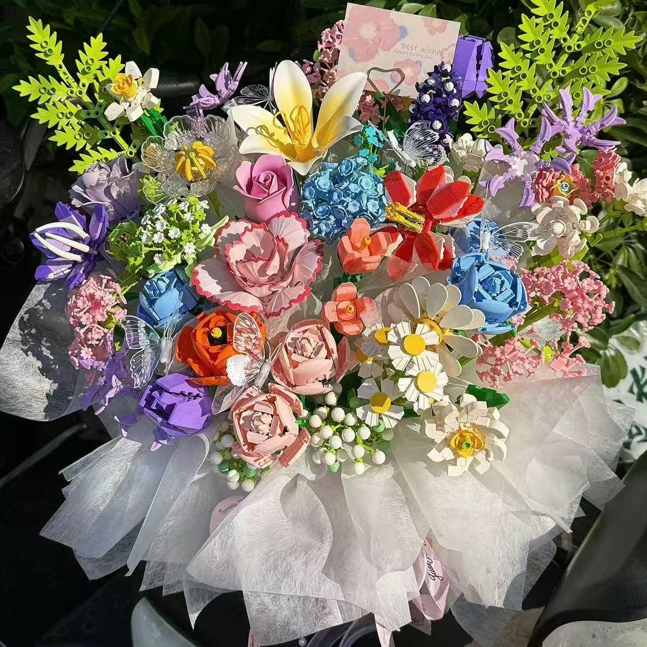 玫瑰花束手工拼装积木花