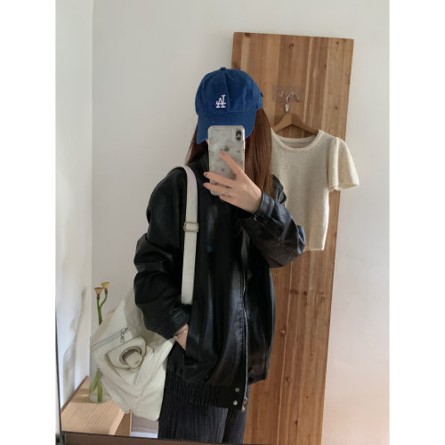 黑色高级感复古PU皮皮衣外套女春秋季新款韩版宽松机车夹克上衣潮