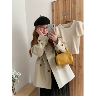 诺丁山街角’质感满满韩系翻领小个子中长款风衣外套女秋季