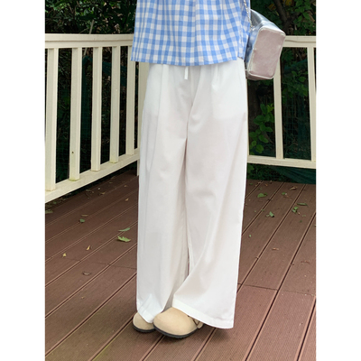 私服 慵懒松弛感 白色棉麻阔腿休闲裤女夏薄款防晒直筒拖地长裤子