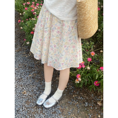 甜甜的奶油碎花松紧腰半身裙温柔少女大裙摆显瘦a字伞裙