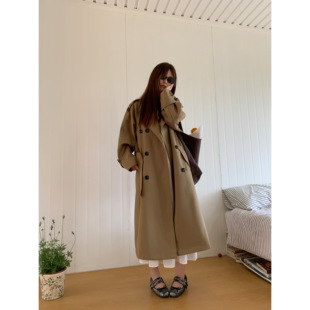 巴黎旧梦经典 气质风衣外套女 廓形大翻领双排扣中长款