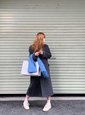 清潭洞灰色韩系毛呢双面羊绒大衣女冬季小个子中长款廓形羊毛外套