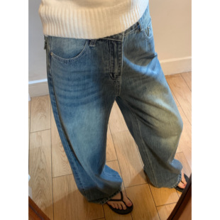 女春休闲裤 自留款 复古牛仔裤 高腰水洗宽松直筒美式 绣标系列H1