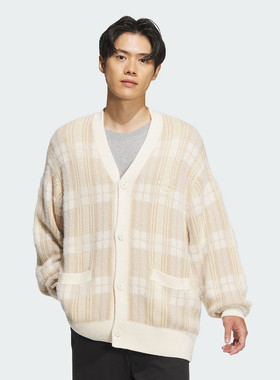 adidas阿迪达斯三叶草男女装学院风开衫格纹针织宽松外套 JC6846