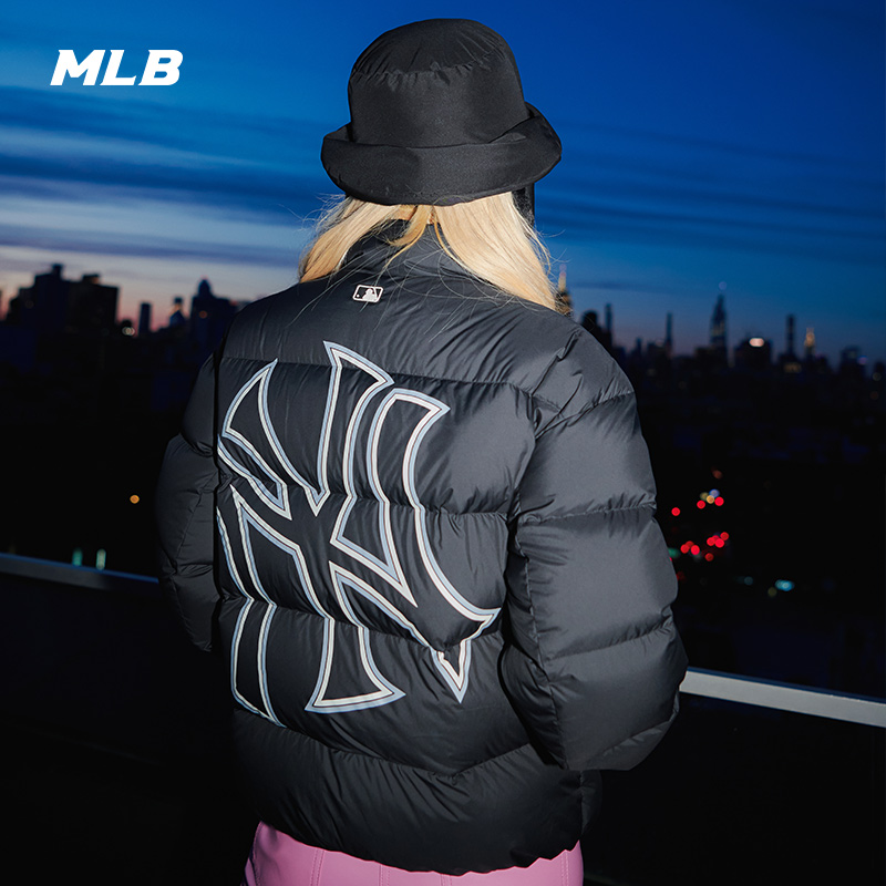 MLB官方男女情侣时尚羽绒服胶印镂空logo休闲外套23冬季新款DJB04