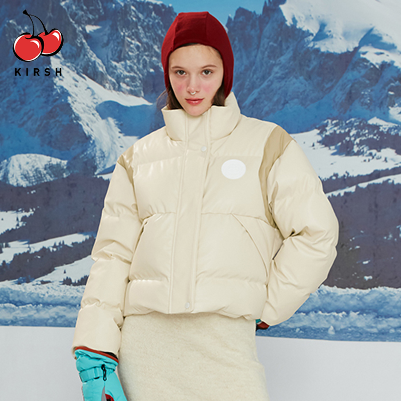 kirsh大樱桃秋冬新款皮面立领羽绒服宽松保暖休闲少女韩版