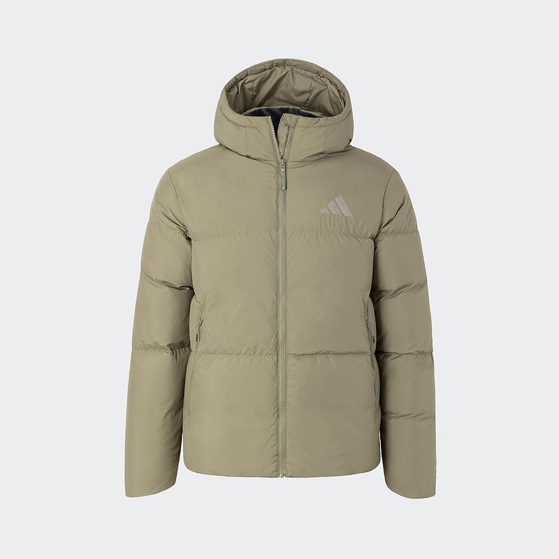 adidas阿迪达斯连帽鸭绒面包服2024冬装男蓬松中长款羽绒服JV6188