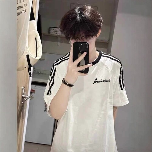 条纹三条杠纯棉短袖T恤男款夏季