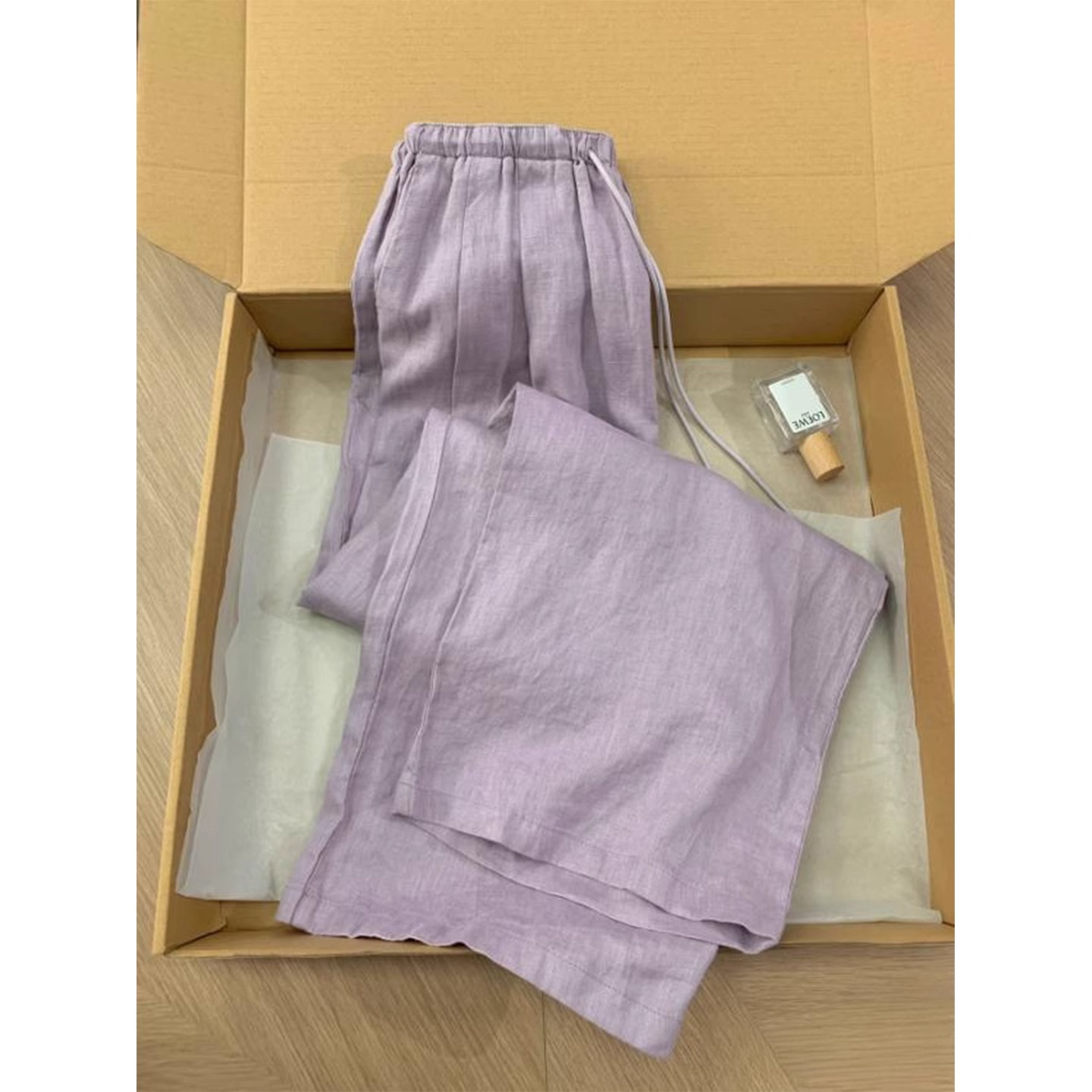 老钱风紫色亚麻休闲阔腿裤女夏季