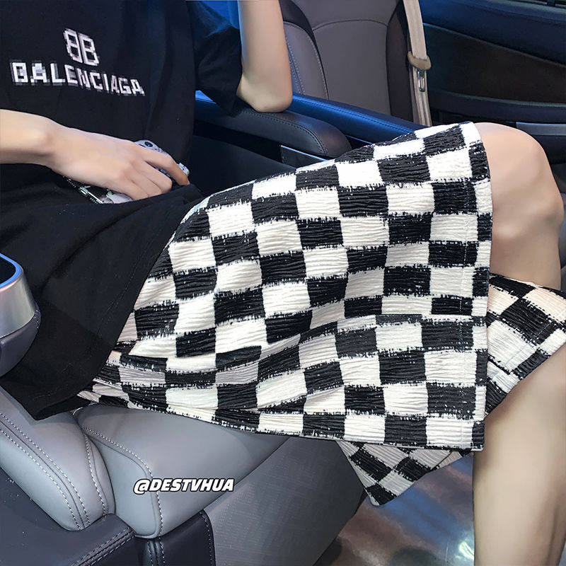 冰凉感棋盘格短裤男夏季情侣宽松五分裤休闲篮球裤大码潮牌沙滩裤