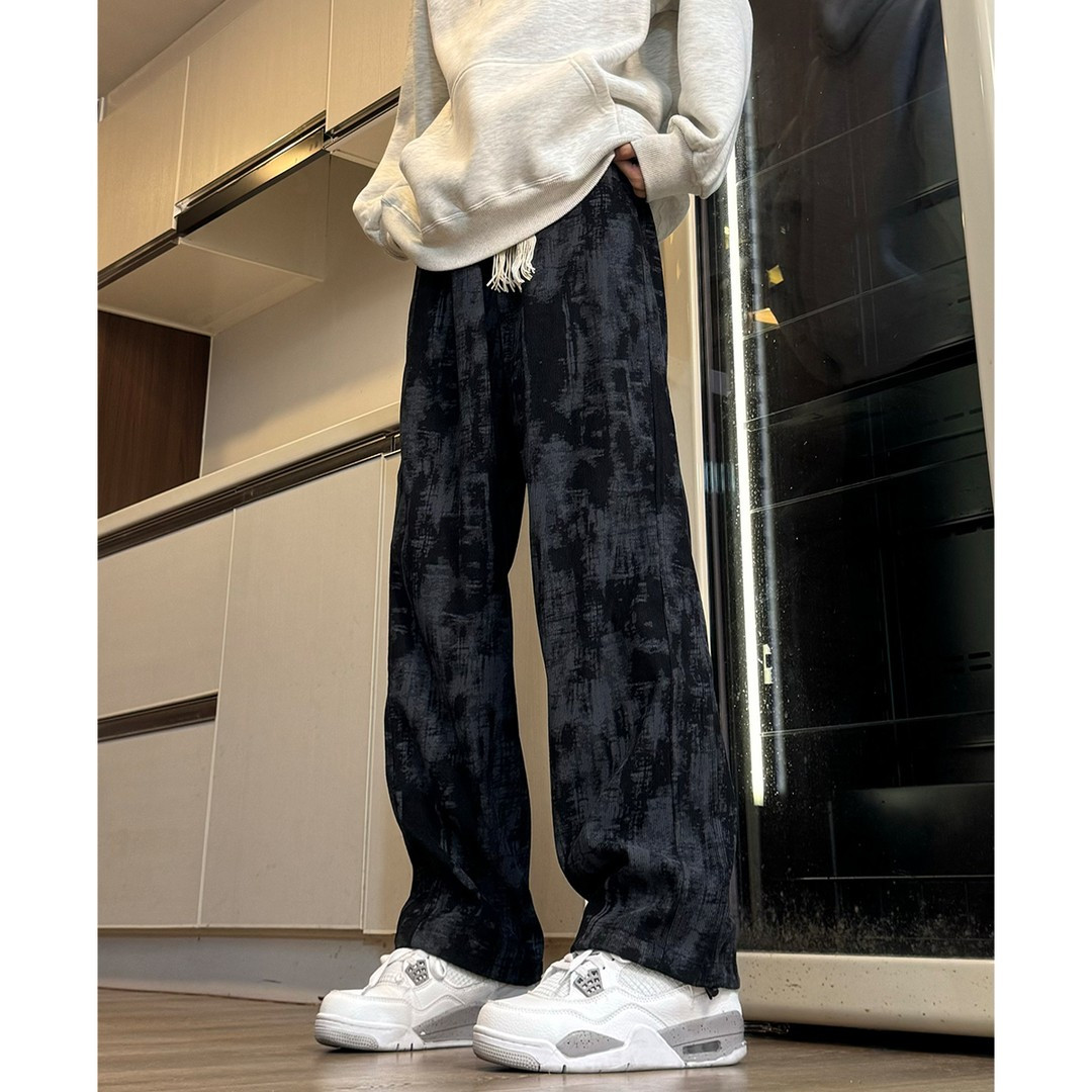 美式高街扎染男秋冬直筒休闲裤