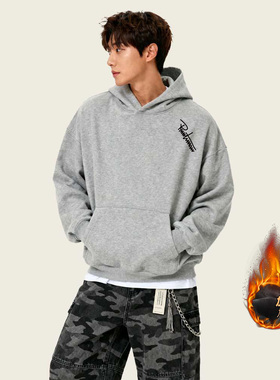 灰色重磅连帽卫衣男女情侣秋冬季加绒加厚套头基础款美式外套帽衫