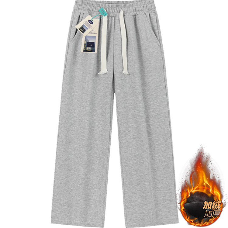 灰色卫裤男款秋冬季加绒休闲裤宽松大码垂感运动裤百搭直筒阔腿裤