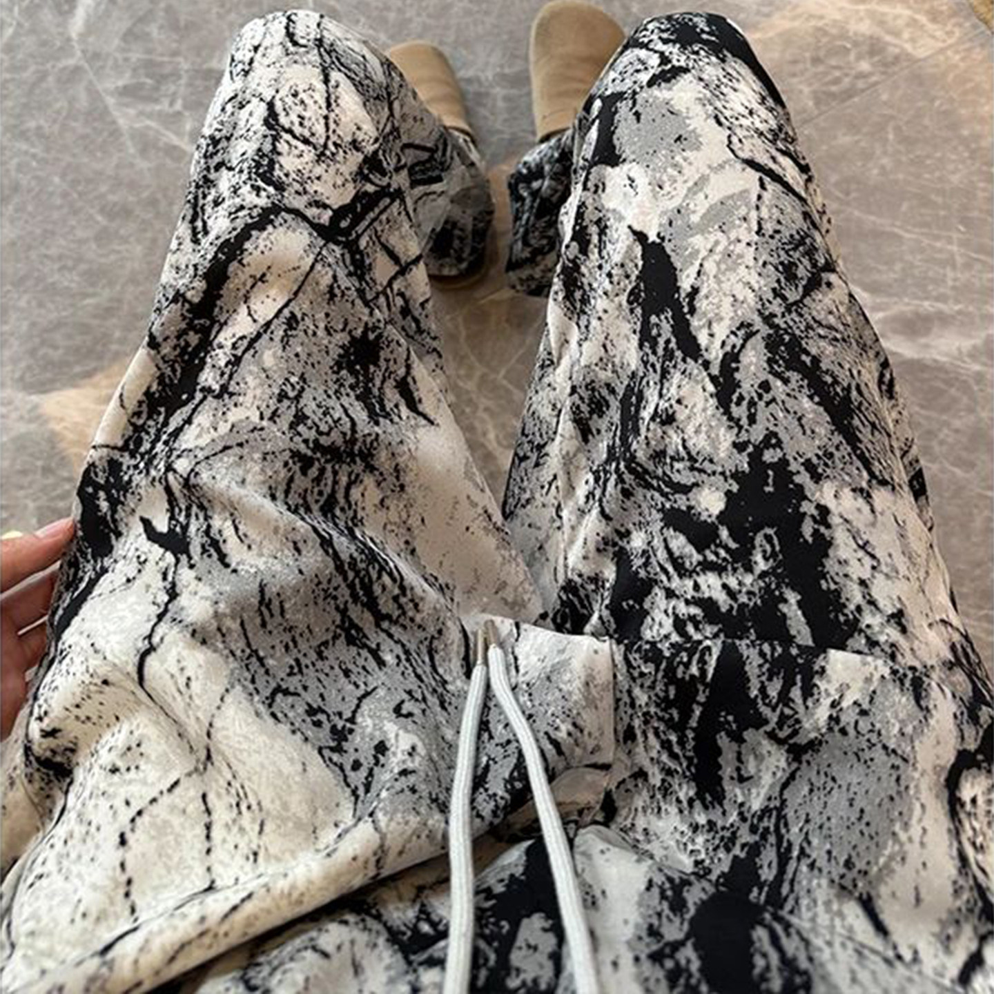 水墨国潮风裤子男款春夏季薄款慵懒松弛感阔腿裤垂感速干休闲长裤