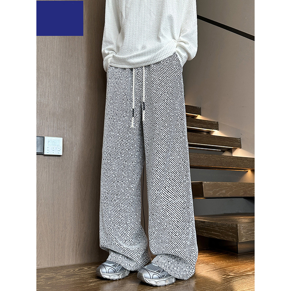 斑马纹休闲直筒裤子男款秋冬季潮流宽松大码垂感卫裤百搭平脚裤