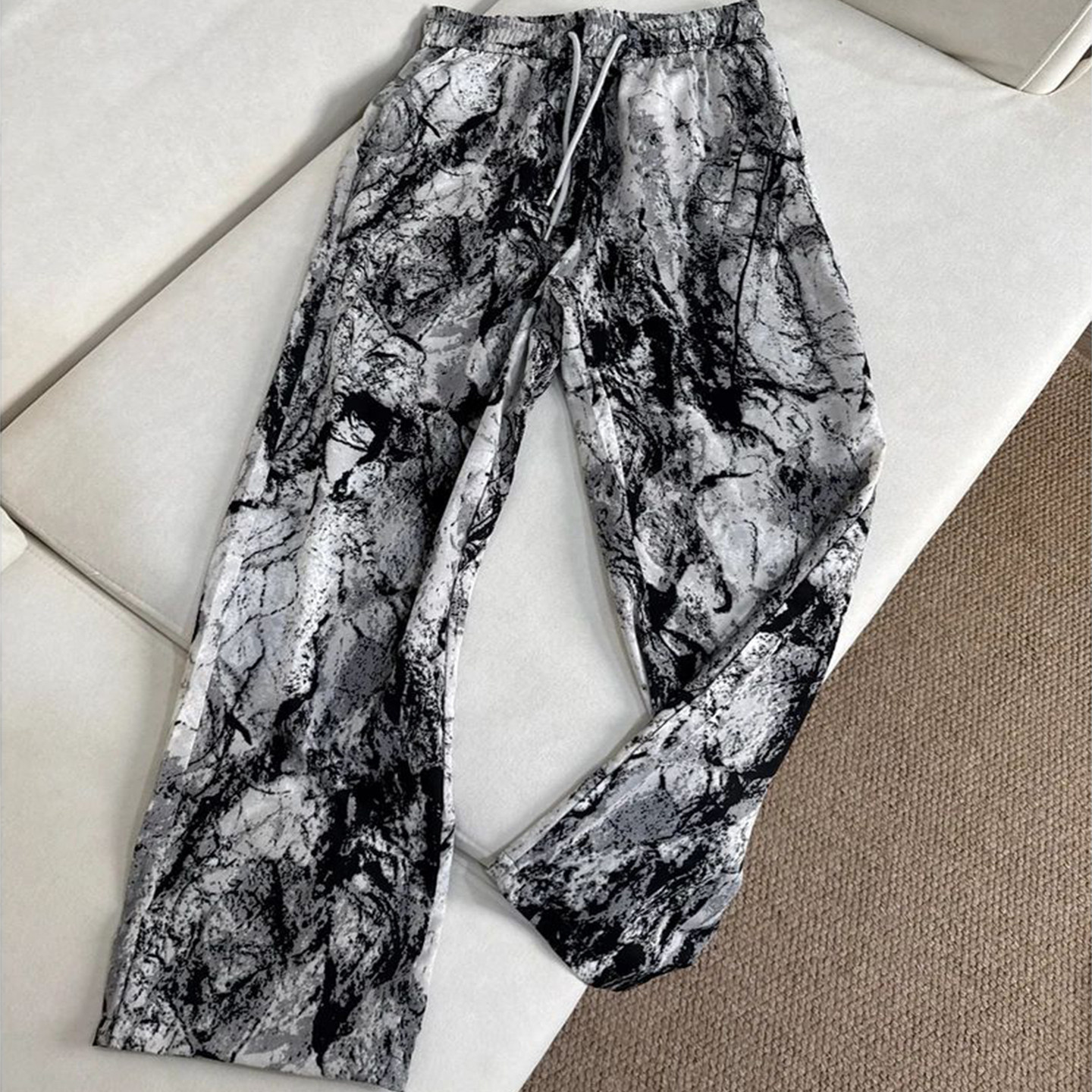 潮牌垂感裤男款春秋季水墨印花阔腿裤宽松大码慵懒风休闲平脚长裤