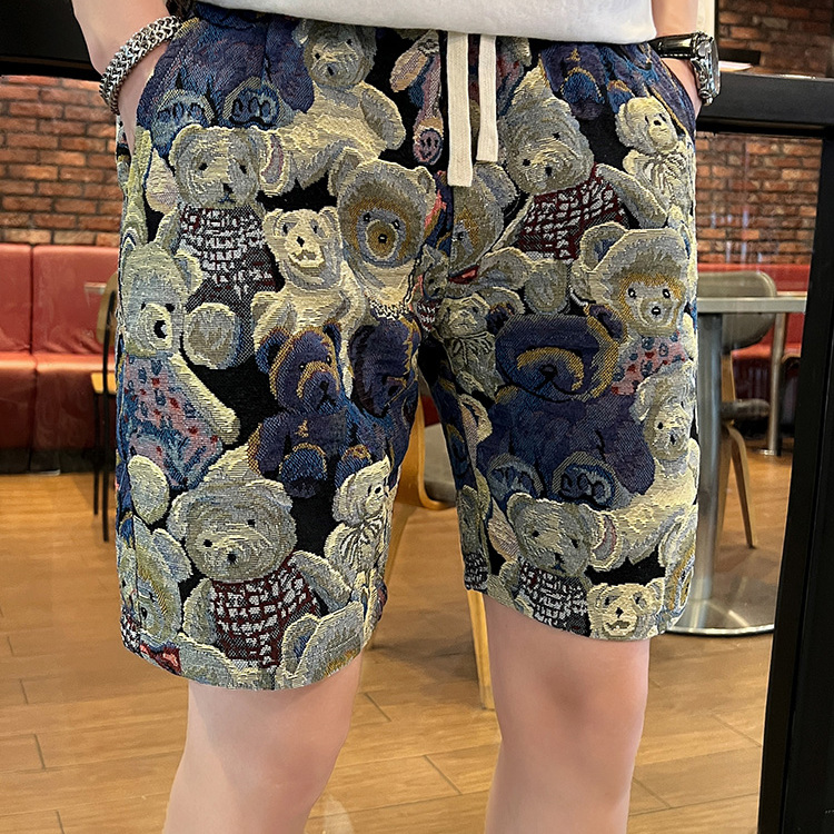 小熊印花短裤男士夏季潮牌宽松休闲显瘦沙滩裤个性百搭花色五分裤