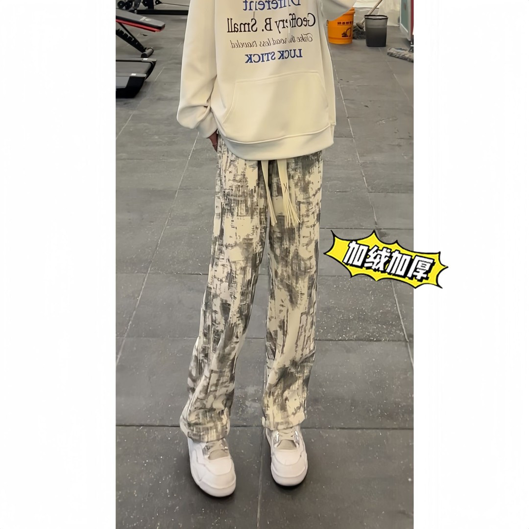 美式扎染加绒男宽松直筒卫裤