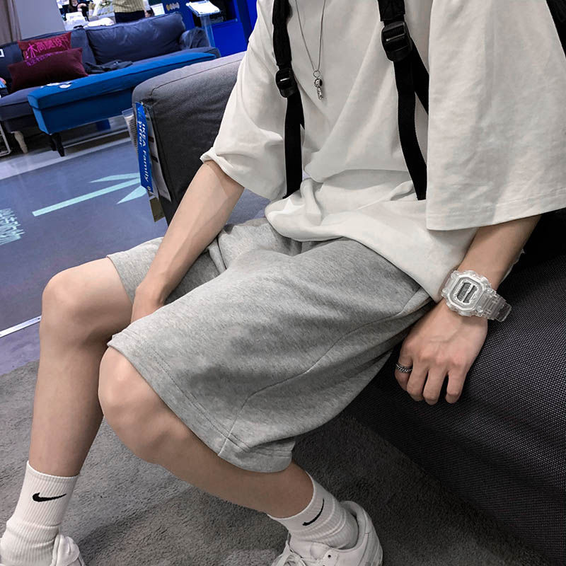 大码运动短裤夏季薄款宽松直筒五分裤男士冰丝裤潮牌黑色休闲裤子