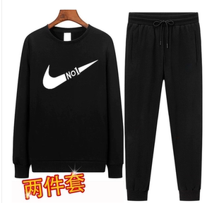 秋季新款男士时尚圆领卫衣运动套装帅气舒适潮牌印花潮流男两件套