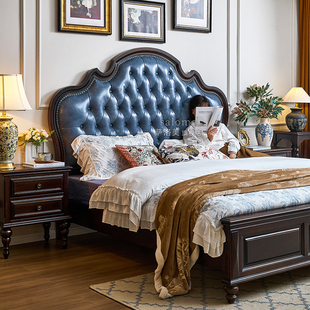 美式纯全实木床轻奢双人真皮高箱储物软包1米5欧式简约主卧室婚床